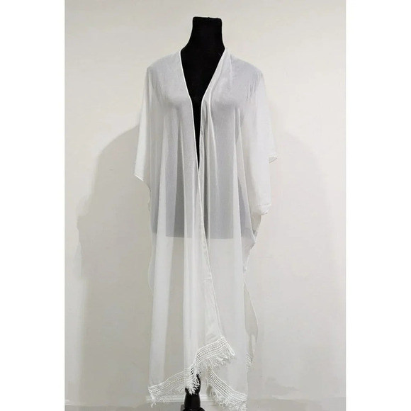 INC International Concepts Women's Easy Solid Fringe Topper White (MSRP $39) - Picture 2 of 5